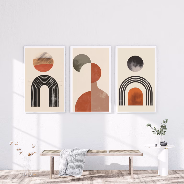 3 Tableaux Abstraits Mid-Century