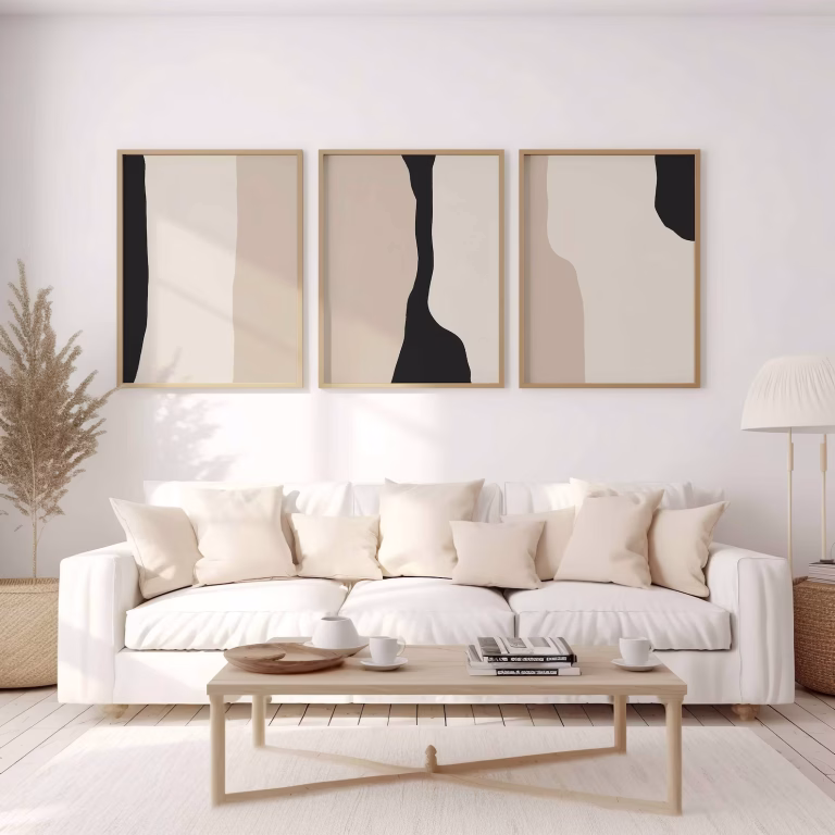 Lot de 3 Tableaux Abstraits Neutres