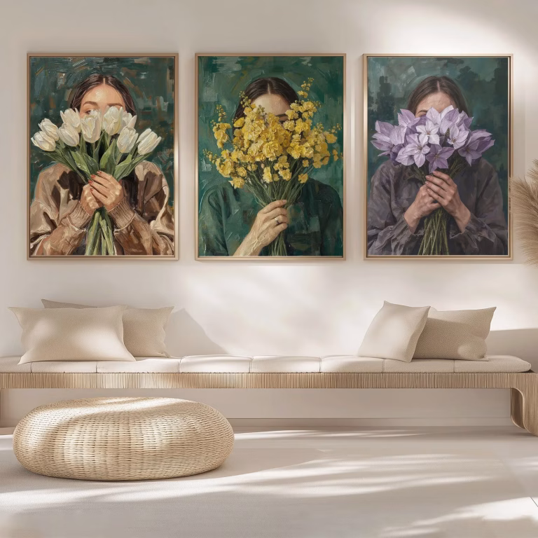 Ensemble de 3 Peintures Murales à l’Huile