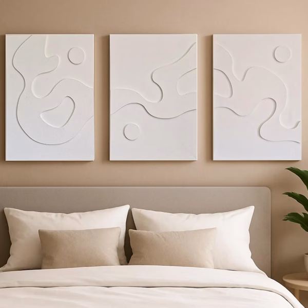 3 œuvres d’art texturées blanches