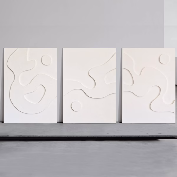 3 œuvres d’art texturées blanches