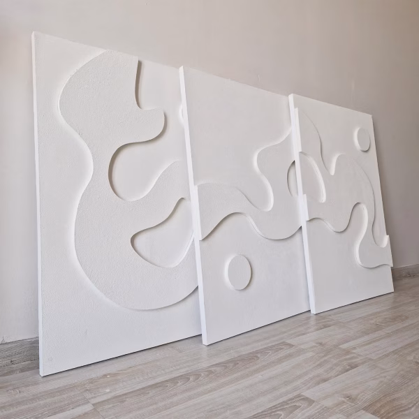3 œuvres d’art texturées blanches