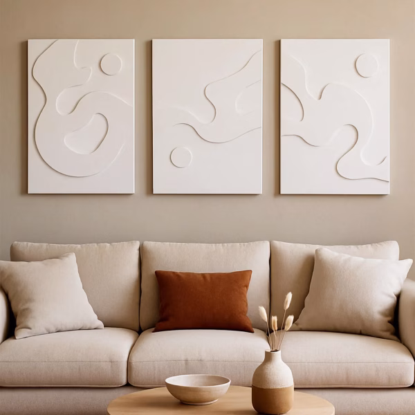 3 œuvres d’art texturées blanches