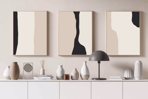 Lot de 3 Tableaux Abstraits Neutres