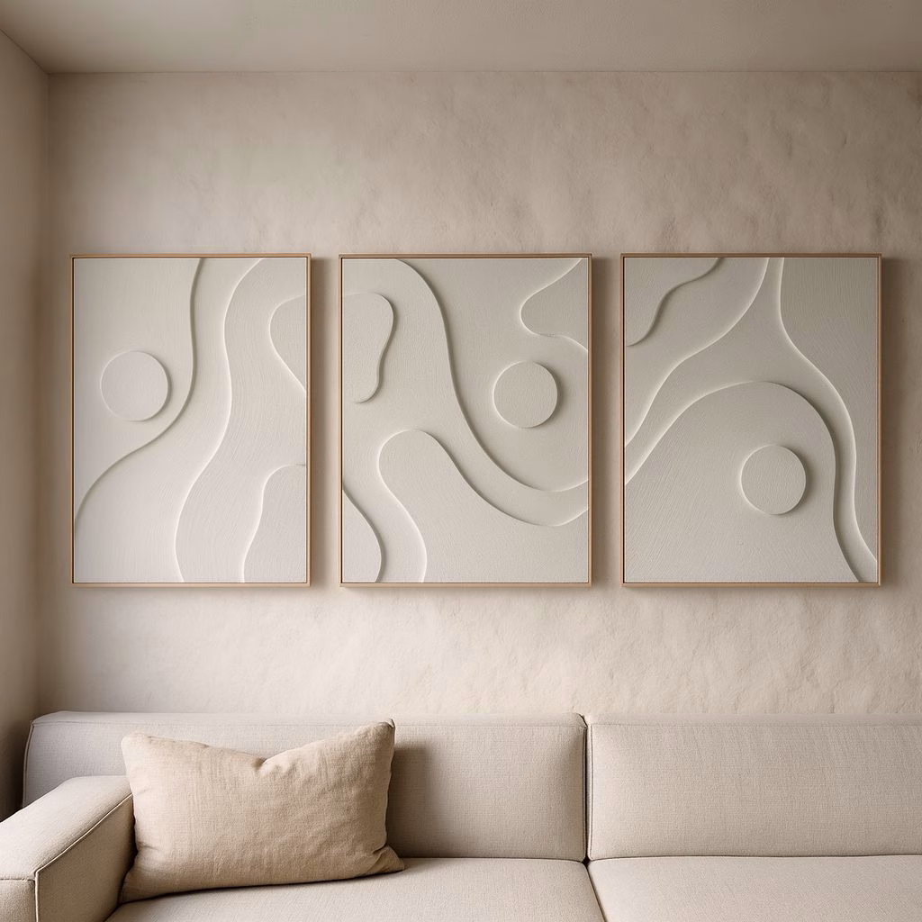 Ensemble de 3 Tableaux Muraux en Bois 3D