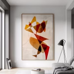 Tableau décoratif abstrait géométrique rouge orange or