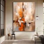 Tableau décoratif abstrait orange et beige – Art mural moderne