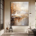 Tableau décoratif abstrait doré et beige – Art mural moderne
