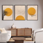 Tableaux décoratifs jaunes – Style abstrait du milieu du siècle