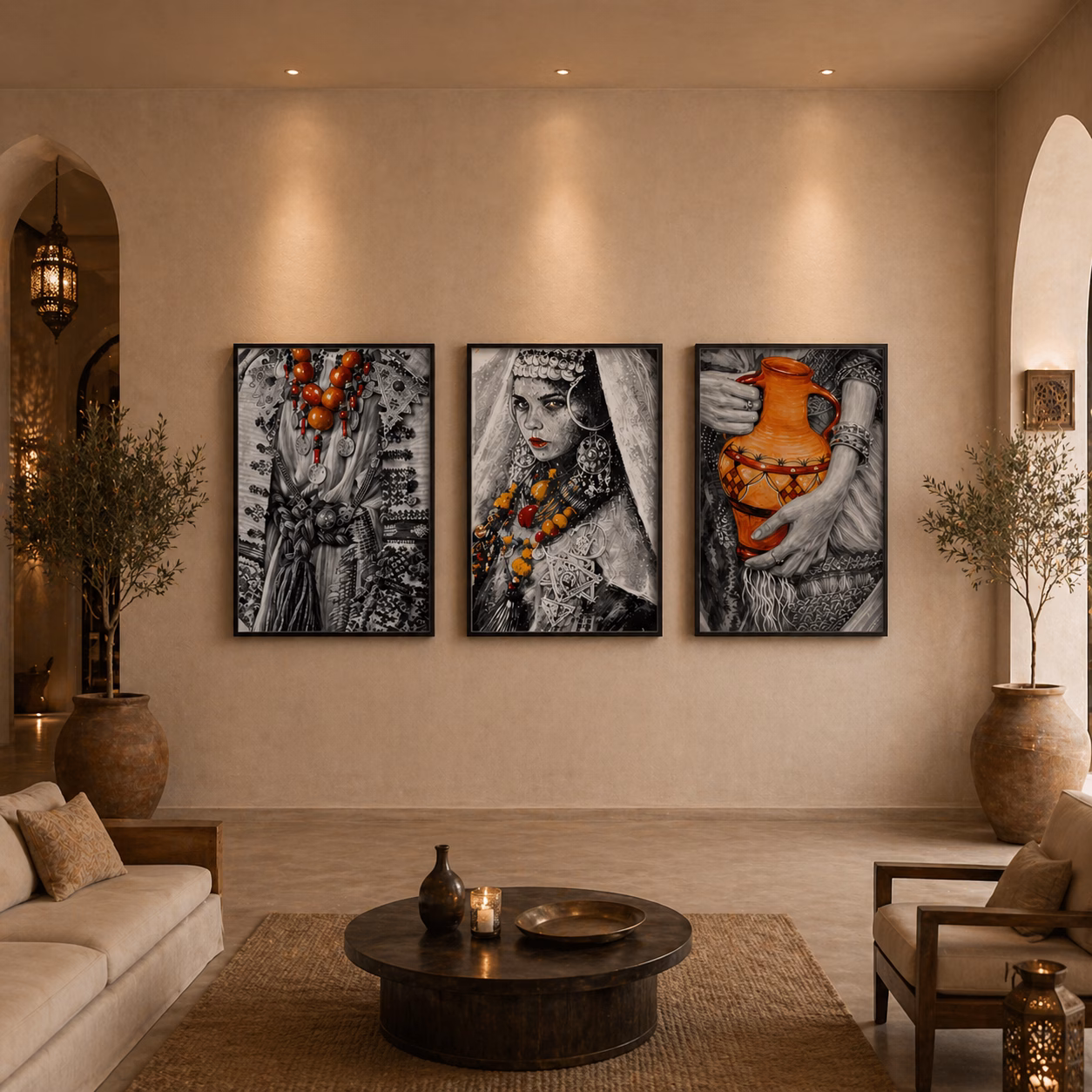 Ensemble de 3 tableaux d’art marocain amazigh berbere