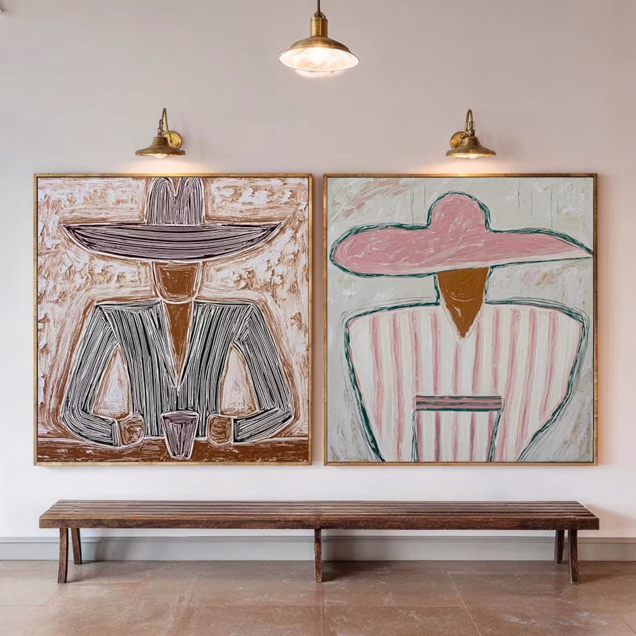 Lot de 2 tableaux cowboy abstraits
