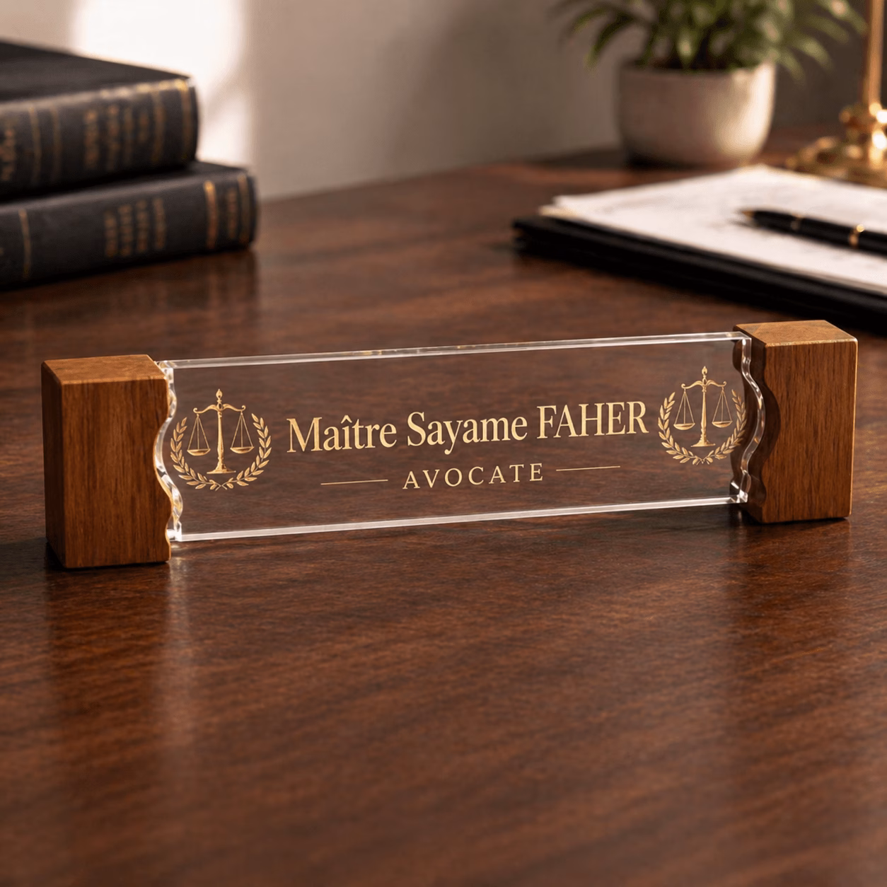 Plaque de bureau personnalisée en bois et plexiglass – Image 4