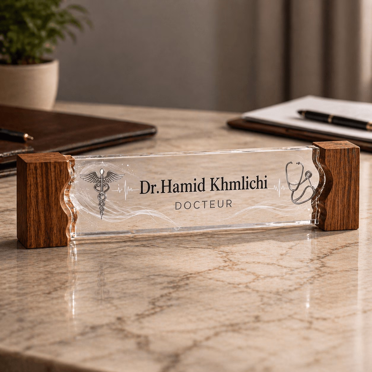 Plaque de bureau personnalisée en bois et plexiglass – Image 5