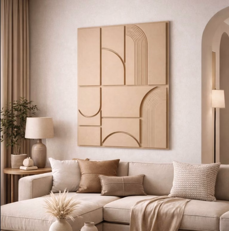 Tableau décoratif en bois 3D beige