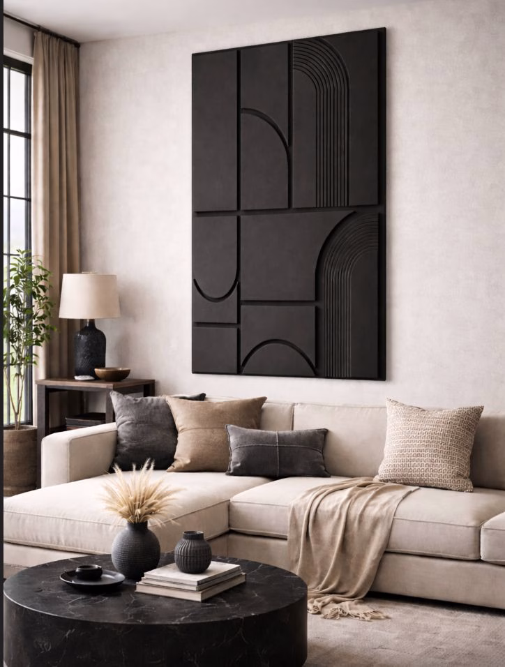 Tableau décoratif en bois 3D beige