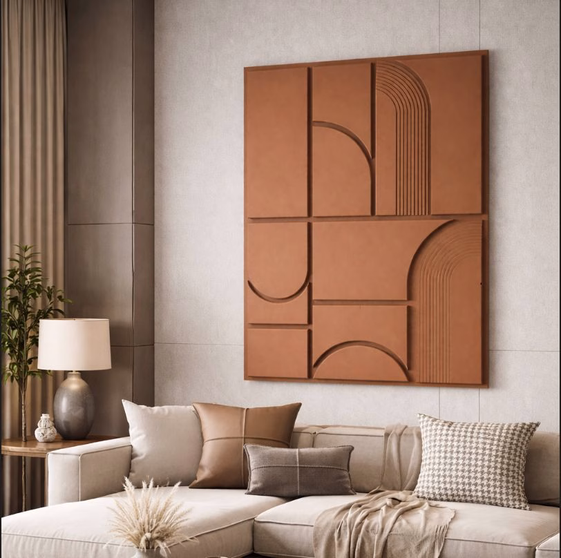 Tableau décoratif en bois 3D beige