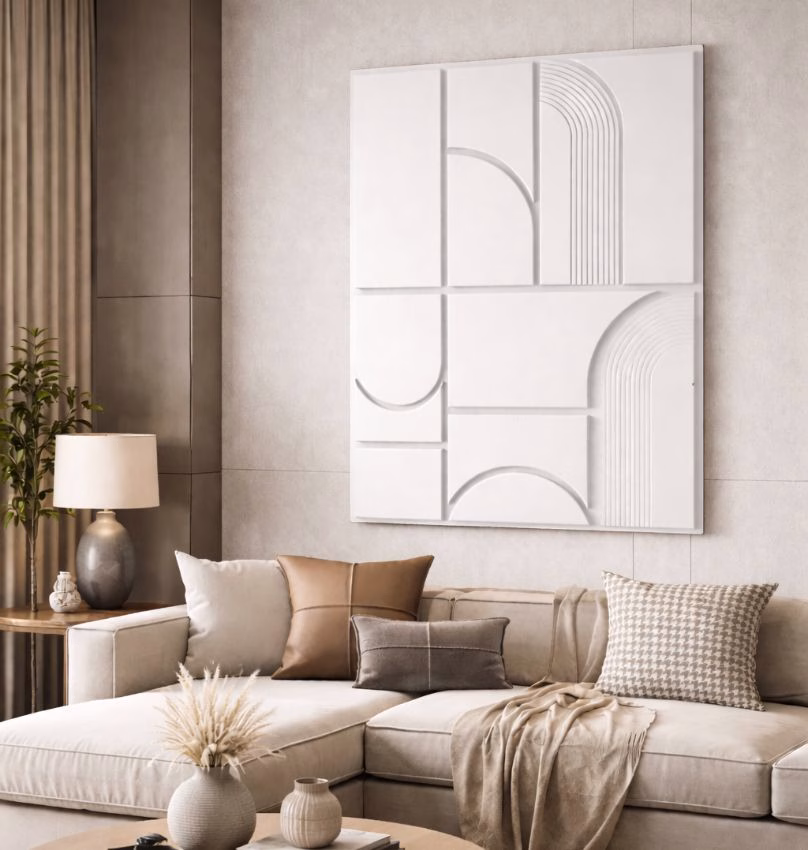 Tableau décoratif en bois 3D beige