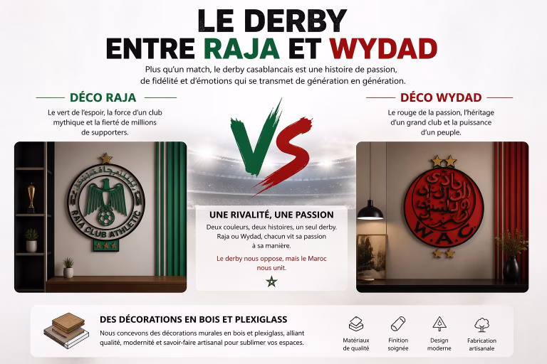 Le derby du design marocain : Raja vs Wydad en décoration murale