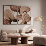Duo de tableaux abstraits organiques beige et marron