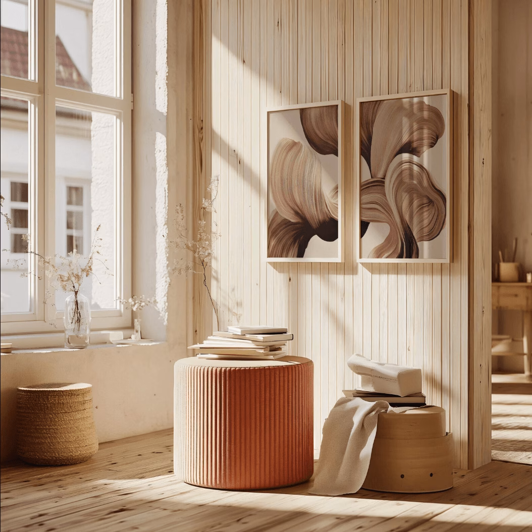 Duo de tableaux abstraits organiques beige et marron – Image 4