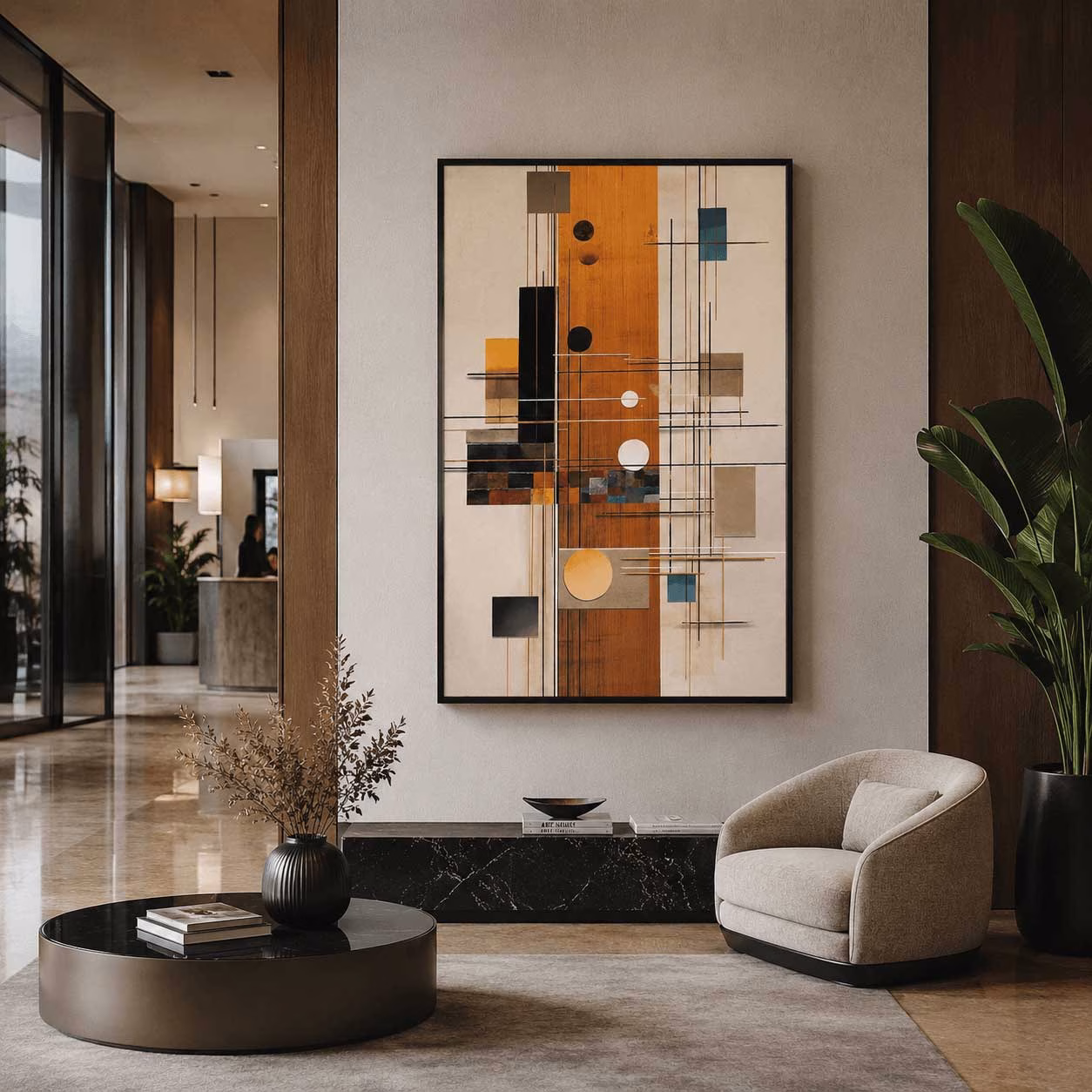 Tableau Abstrait Géométrique Moderne – Encadrement Américain Noir – Image 4
