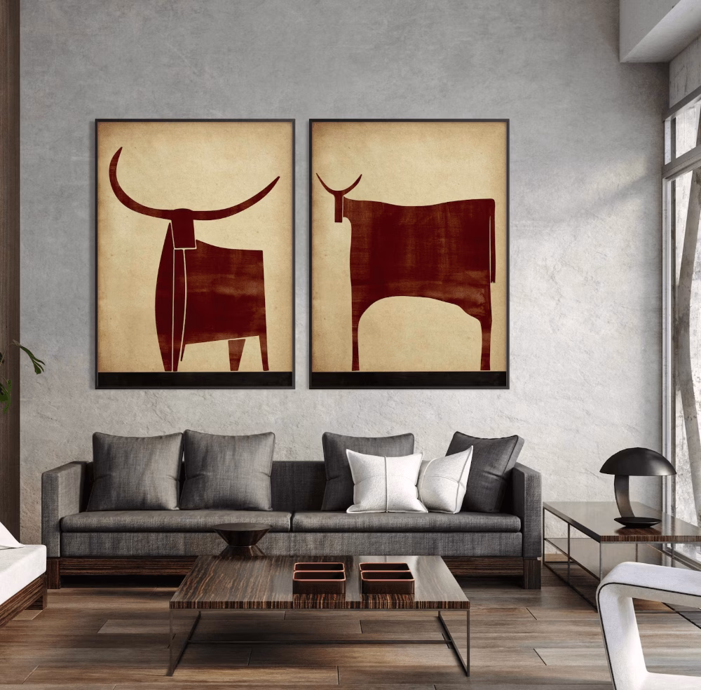 Duo de tableaux abstraits Taureaux terracotta – Image 4