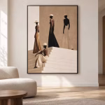 Tableau décoratif femmes aux chapeaux – Beige et noir